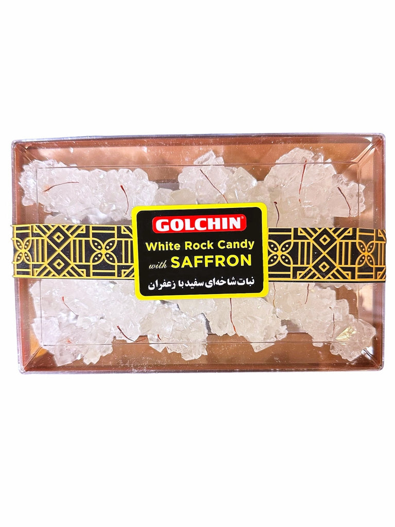 White Rock Candy With Saffron - No Stick ( Nabat Shakhe -Nabaat ) - Rock Candy - Kalamala - Golchin